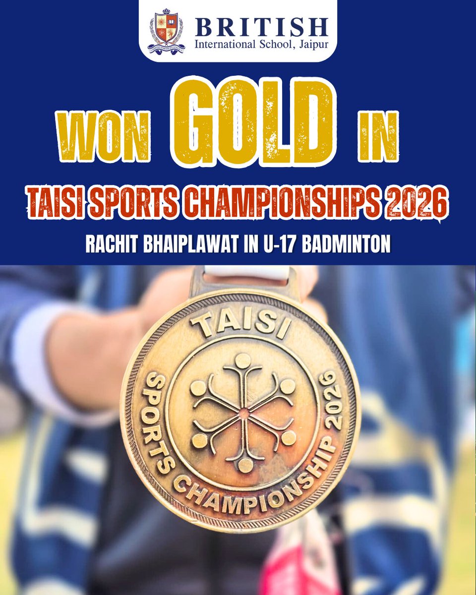 bisjaipur's tweet photo. TAISI 2026 Gold Rush! 🥇🏸
Rachit Bhaiplawat's path:
🔹 R1: Modern High Intl, Kolkata
🔹 QF: Mayo College, Ajmer
🔹 SF: Heritage Intl, Gurugram
🔹 F: Mayo College (Home win!)
U-17 Gold with grit! 💙
#TAISI2026 #BadmintonChamp #BISJaipurPride https://t.co/oJxQdrL3hS