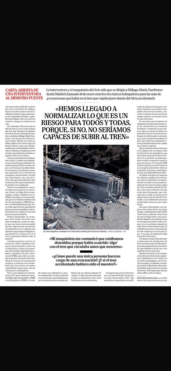 Carmensastre12's tweet image. Esta carta de la interventora del Alvia que circulaba detrás del Alvia accidentado, es para enmarcar.Y para que a los dirigentes de Renfe y del ministerio se les cayera la cara de vergüenza y presentaran su dimisión de inmediato.Por dignidad.Responsables del deterioro q denuncia