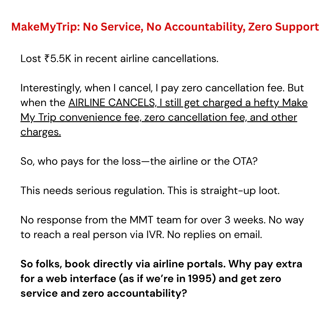 cheeniarora's tweet photo. Online Tour Operators need serious regulation as this is straight up loot. No response from MMT team. @Rajesh_Magow  @deepkalra @airsewa_MoCA @DGCAIndia @MoCA_GoI @RamMNK @makemytripcare  @DGCAIndia @JoshiPralhad https://t.co/BtLtcnGdWP