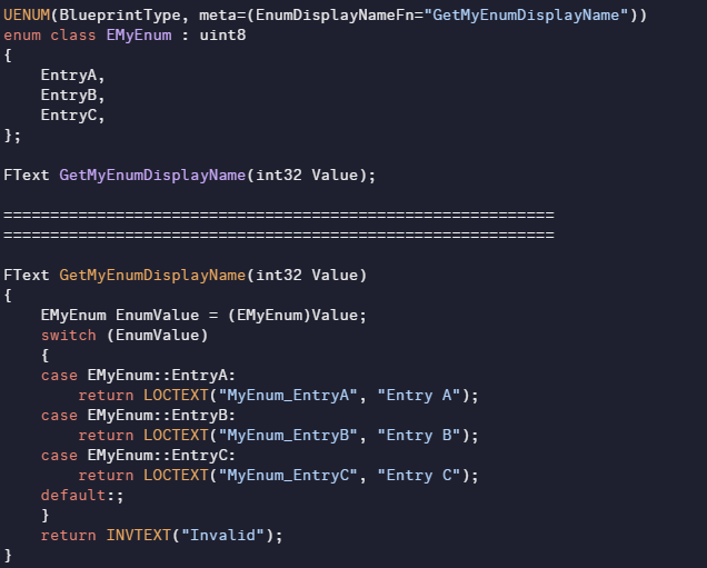 You can localize C++ UENUMs in UE5 using EnumDisplayNameFn. 

This doesn't seem to be common knowledge, help a dev with a RT! 💚