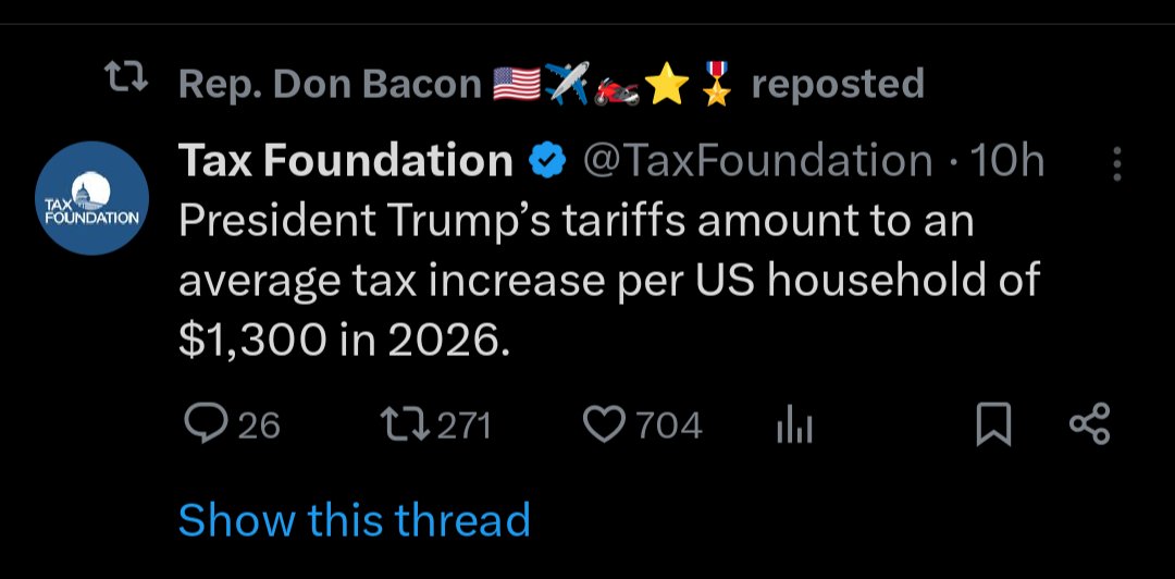 AngieLauritsen's tweet photo. NBD. Just my congressman out here reminding everyone how much his 3 votes to support tariffs in the last year will cost you. #GOPTariffs #NE02 #NE01 https://t.co/0m67L4fOyJ
