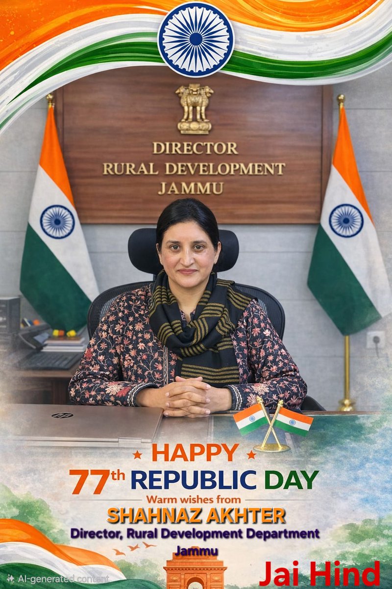 On this proud occasion, we reaffirm our commitment to the ideals of the Constitution and  inclusive, sustainable rural development.
Let us work together towards a stronger, self-reliant, and empowered India. Jai Hind! 🇮🇳
#RepublicDay2026 #77thRepublicDay #RuralDevelopment #Jammu