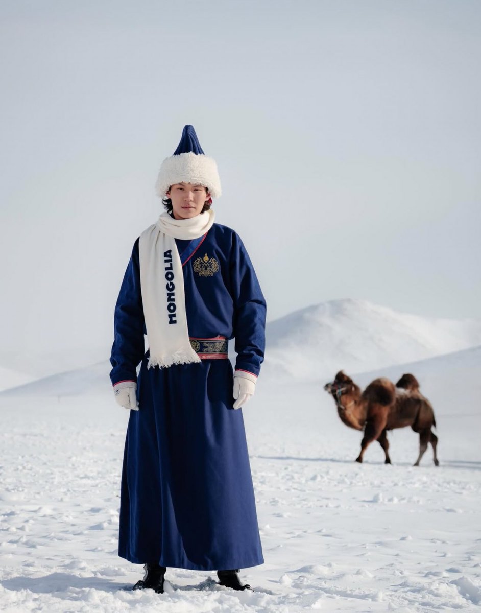 StreetFashion01's tweet image. Team Mongolia’s Olympic Outfits by Goyol Cashmere🙂‍↕️