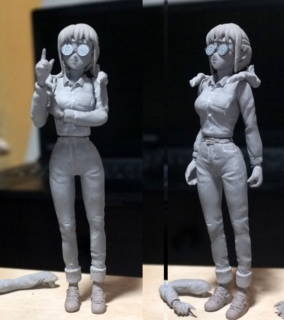 沙織・バジーナさんにも色を塗ろうと、磨いてます。
顔を修正して、足を3～4ミリ長く、上半身を2ミリ短くしました。腕は2セットあるので、お得です。
寒くて風が強い～真冬みたい(真冬です)。

#沙織・バジーナ  #自作フィギュア