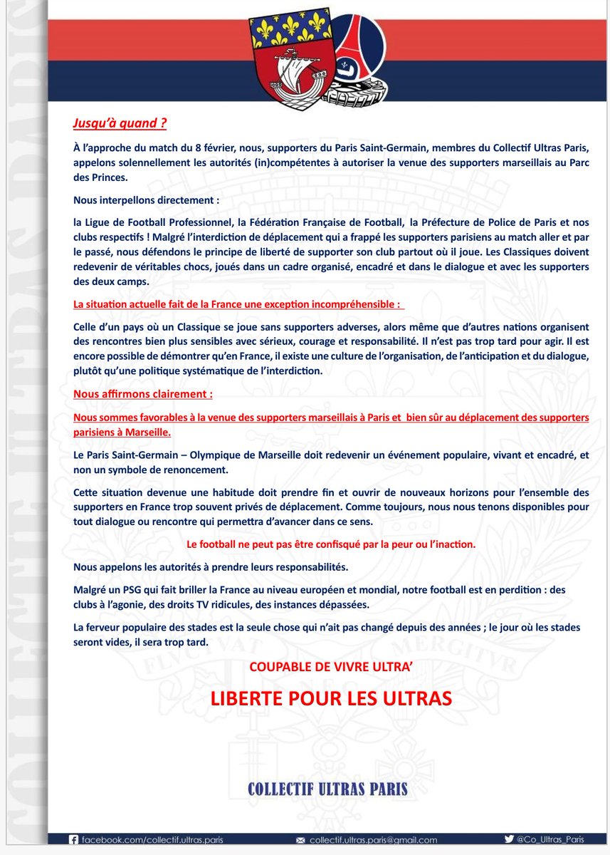 Co_Ultras_Paris's tweet image. Communiqué du samedi 24 Janvier 2026.

Jusqu'à quand ?

Il est temps d'ouvrir le dialogue ! 

#PSGOM