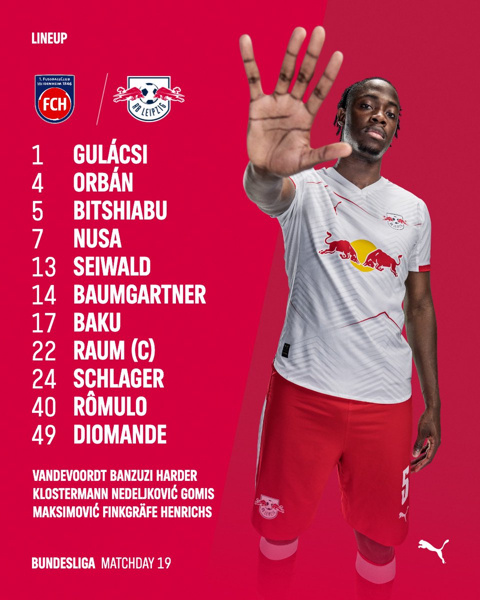 RBLeipzig's tweet image. 📋 Druckfrisch: So starten wir in #Heidenheim 🔥

#FCHRBL @Bundesliga_DE @pumafootball
