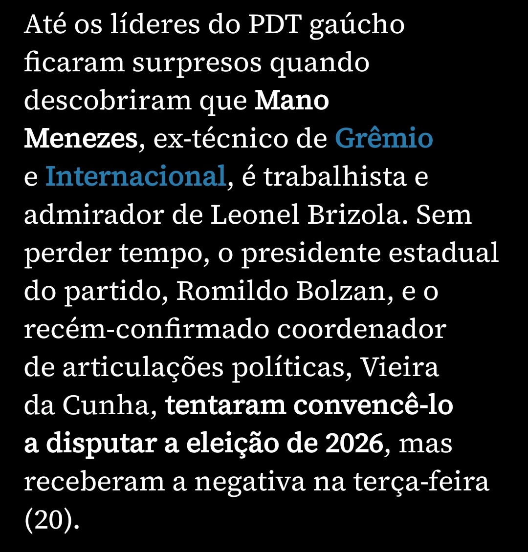 Votariam no trabalhista Mano Menezes, grande admirador do Brizola ?

Esse presidente estadual do PDT é o ex-presidente do Grêmio ?