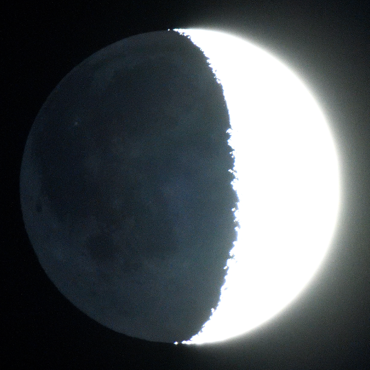 1/24の月。2枚目は露出を変えて、地球照を写してみます。（D850＋AF-S 500mm f/4E FL ED VR＋TC-20EIII）