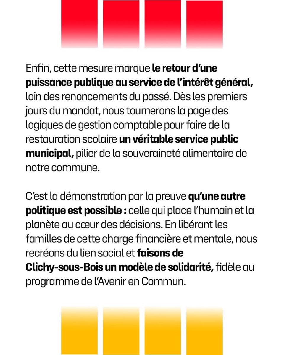 Parents, on le sait : l’inflation frappe fort.
Notre engagement est clair : cantine gratuite et bio à Clichy-sous-Bois, pour que chaque enfant mange bien, chaque jour, sans barrière financière.
📅 15 &amp; 22 mars 2026 — Municipales.