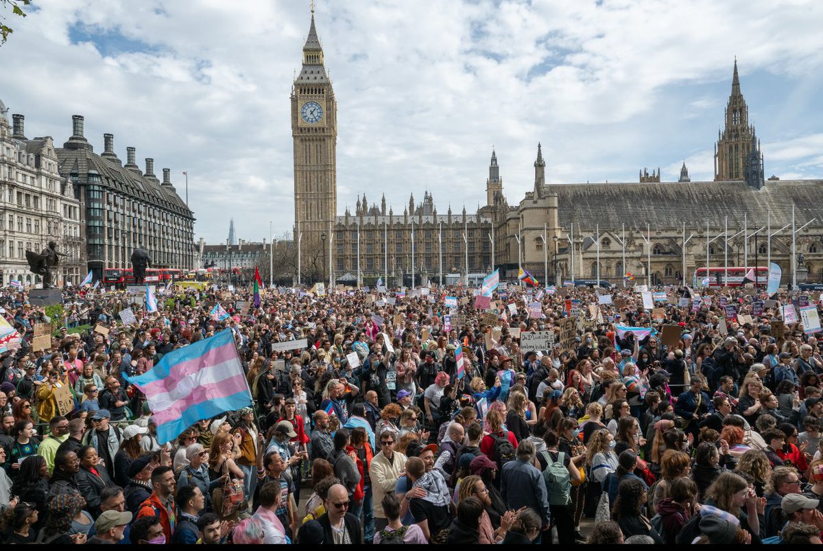 KaskaJessica's tweet image. Pictured, the most people I've ever seen attend a transphobe event, this featured Graham Linehan.
Compared to people marching for trans rights.
Yours is a tiny but loud online movement that never show up.