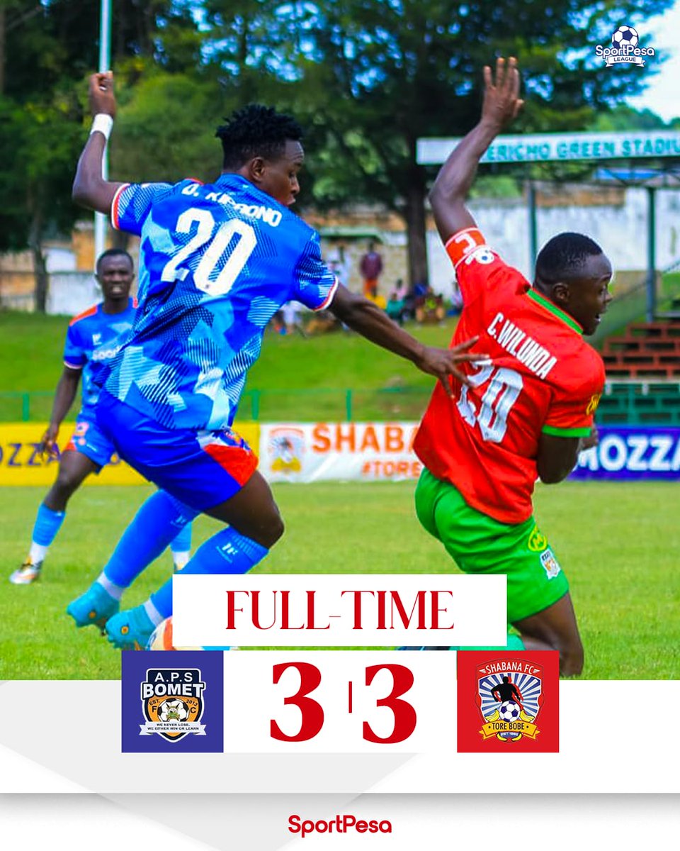 Shabanafckenya's tweet image. Full-time: A.P.S BOMET FC 3-3 Shabana Fc. 

We share the spoils.