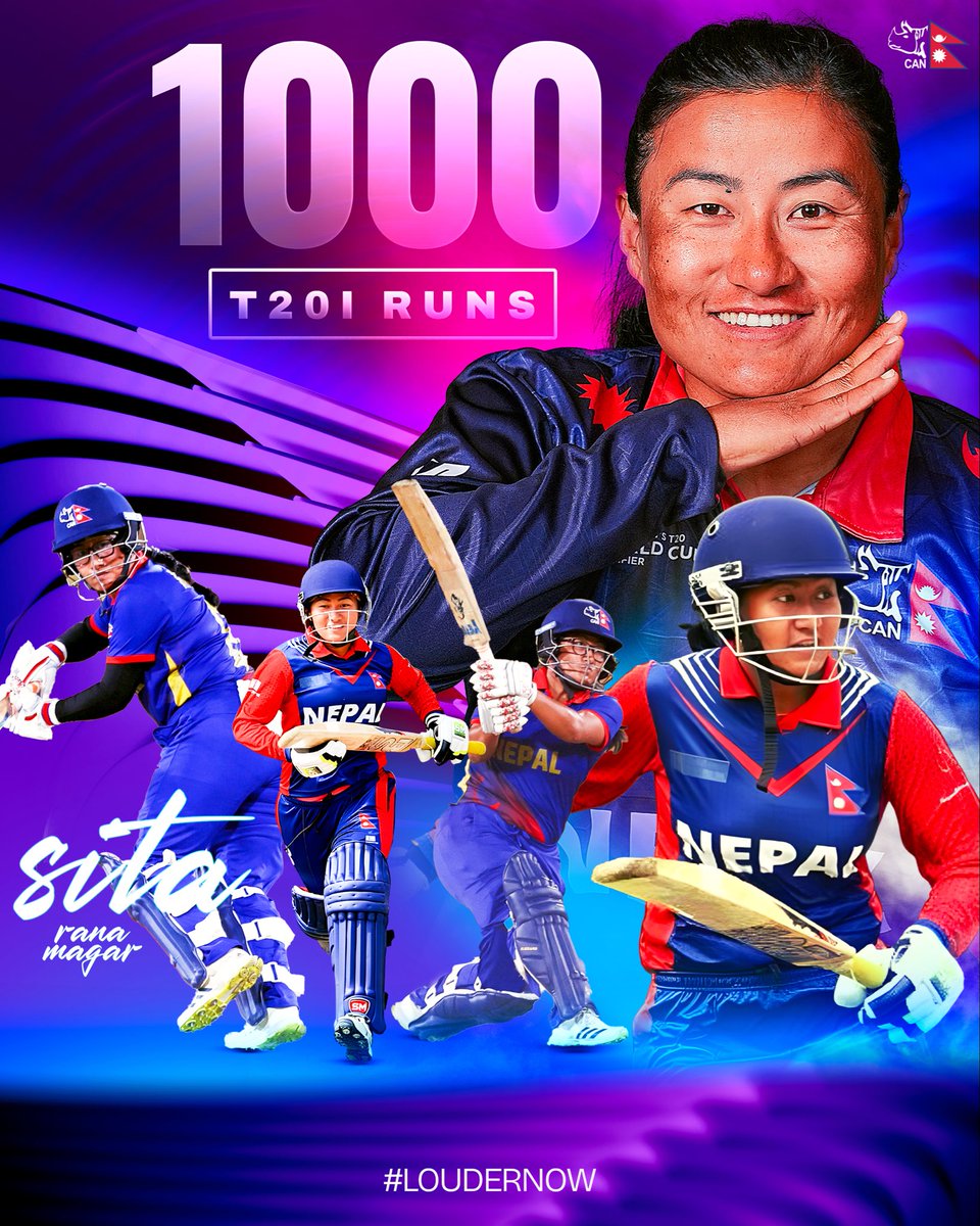 A fire milestone for Sita Rana Magar 🔥

1️⃣0️⃣0️⃣0️⃣ T20I runs and counting 🇳🇵

#LouderNow