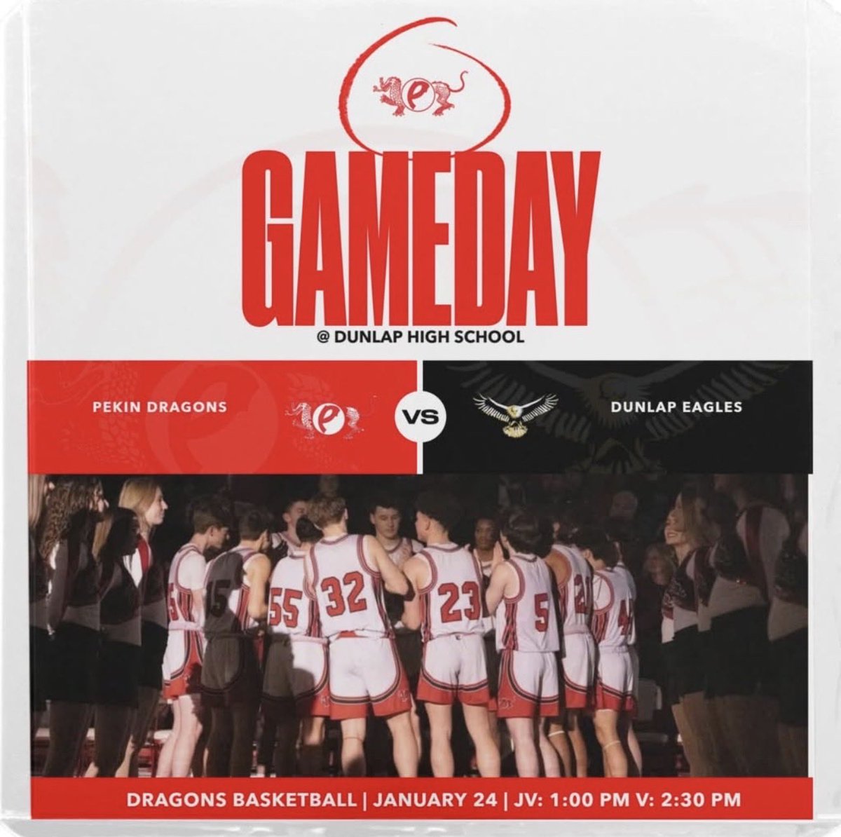 It’s Gameday! 

Opponent: <a href="/DunlapBoysBball/">Dunlap Basketball</a> 
JV: 1:00
Varsity: 2:30
📍Dunlap High School