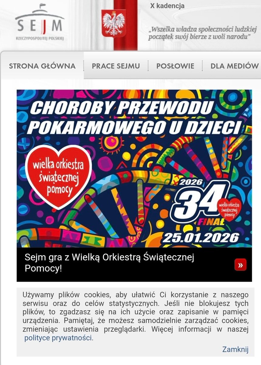 Na stronie Sejmu znajdziemy reklamę WOŚP - fundacji, która od wielu lat wypełnia dziury w NFZ, bo politykom, którzy tam zasiadają nie chce się zrobić porządnej reformy, dzięki której takie fundacje i liczne zbiórki byłyby zbędne. 

Rzeczywiście. To ma sens.