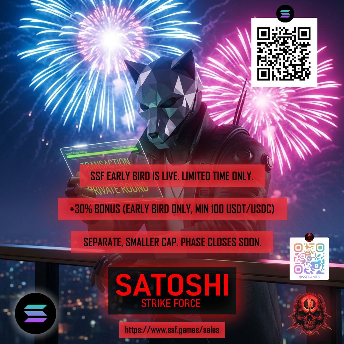 ssf_games's tweet image. 🚨 SSF Early Bird is LIVE
⏳ Limited time
🎁 +30% bonus (Early Bird only, min 100 USDT/USDC)
🔒 Separate, smaller cap
This phase closes soon.
Access the sale here 👉 ssf.games/sales

#SSF #CryptoSale #EarlyBird #Web3 #GameFi