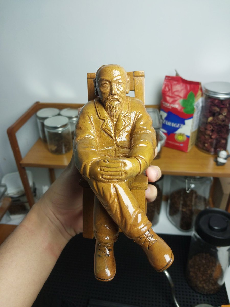 unorthobook's tweet photo. Found a local woodcarver. Asked for a dostoevsky mini statue, tapi malah mirip genghis khan 😭 https://t.co/B7jV6krq6k