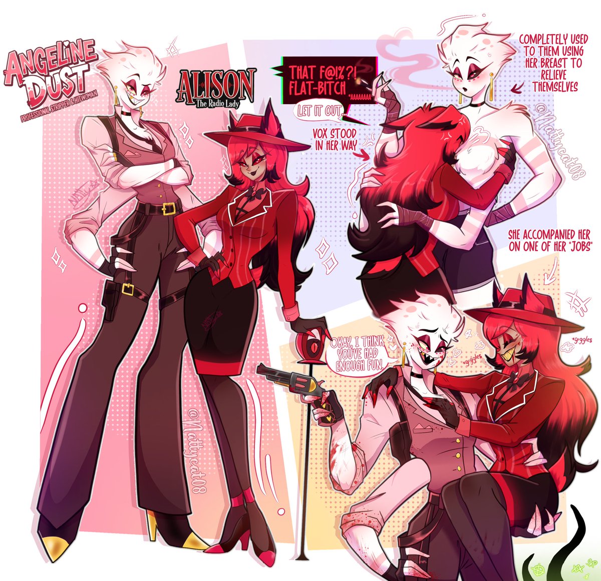NCat08's tweet image. It's been a while since I drew my favorite boys together, well, in this case, girls✨📻🕷️#hazbinhotel #HazbinHotelAlastor #FemAlastor #HazbinHotelAngeldust #fanart #radiodust #femangeldust #genderbend