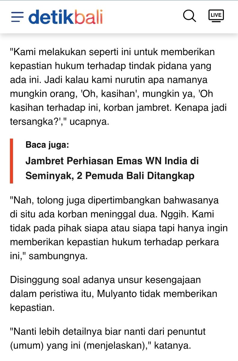 Baca sampai paragraf akhir. Begitu ditanya unsur kesengajaan, langsung mingkem. Limpahin ke penuntut. 

Mas Hogi niatnya mau berhentiin pelaku, tapi pelaku malah ngebut, naik trotoar, ndelosor mati.

Kasus dugaan jambret dihentikan, kasus lakalantas diproses. 

Jahil murokkab.