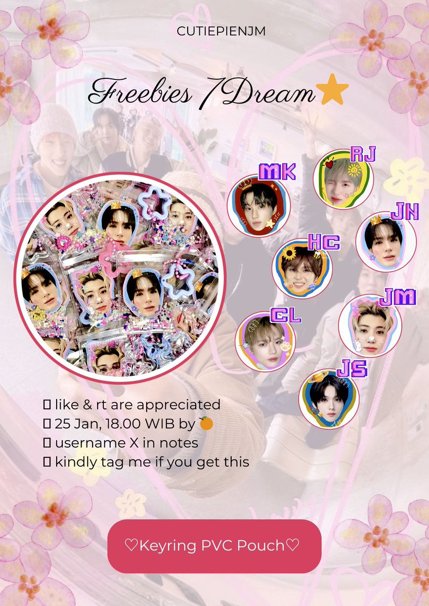 cutiepienjm's tweet image. Online Freebies 7 Dream⭐️💐
by: with love, @cutiepienjm

rt &amp;amp; like this tweet ♡.ᐟ

𑣲 EVERYONE WHO LOVES 7DREAM
𑣲 co on 25 Jan, 18.00 WIB via 🍊
𑣲 limited qty
𑣲 bisa pilih member🫶🏻

thankyou!😻