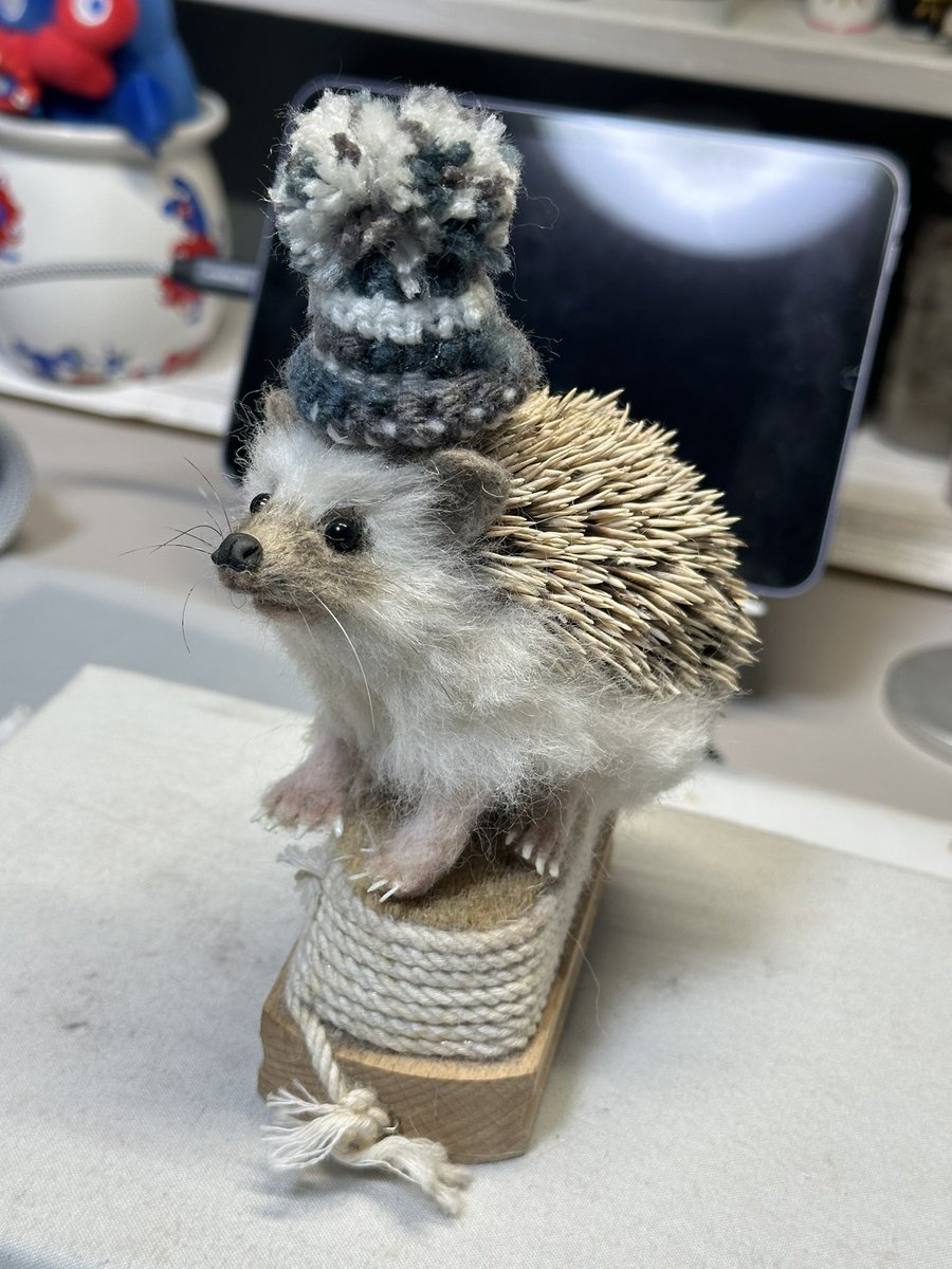 Hiroko_NeFe's tweet image. ハリネズミやっと完成しました
針を自作すると言う工程にバカみたいに時間がかかりましたが、持つとチクチク痛いところまで再現できたハリネズミ。
無事完成できて満足です！