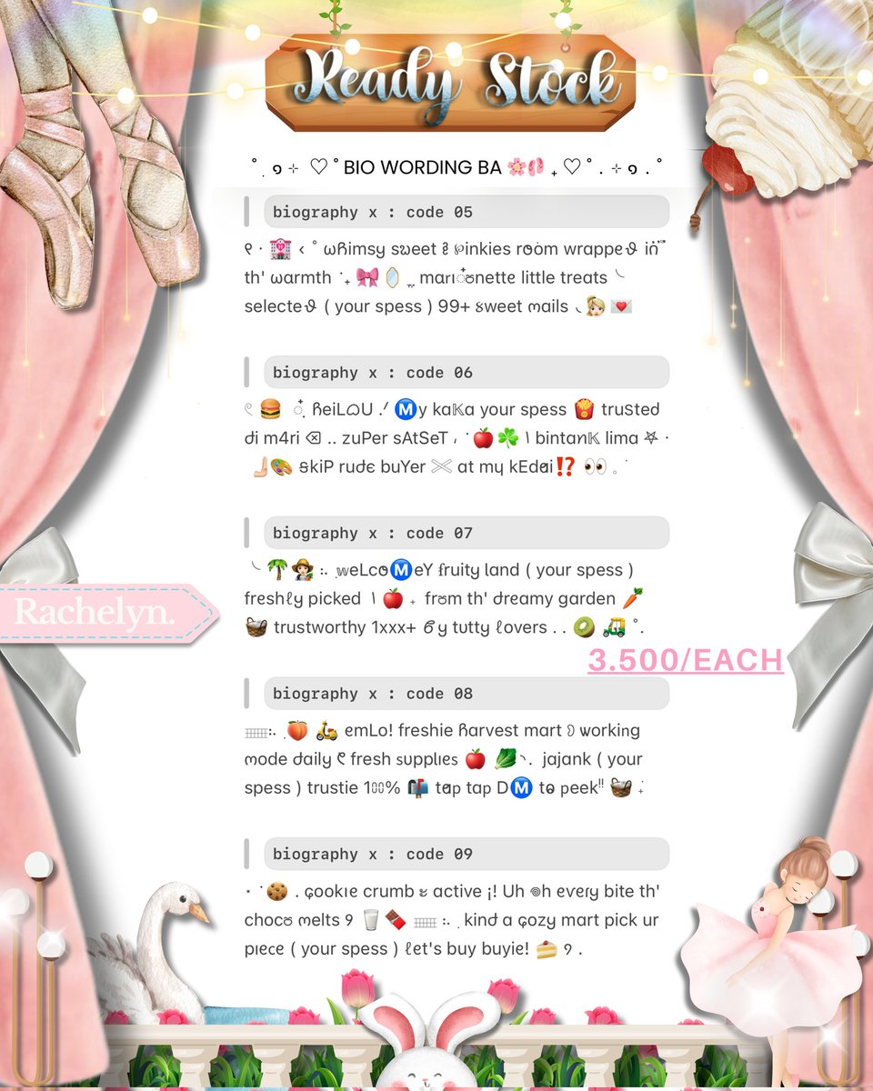 nwomil's tweet image. ୨୧┄ Help repost, tengkies! 🎀🐰 ꒱

Holla bubies! ୨୧ .. 👧🏻 chelyn kembali membawa ¡! ⋆ ࣪🪞. wording BIO ready stok for BA ˖ ִֶָ  🩰 siap kamu jemput now!🍦 3.500/each —· take 3 only 10.000 ᵎᵎ💓 scroll ALT &amp;amp; DM to unlock!  ִֶָ 𓂃 🐇 ࣪ ִֶָ 

t. #zonauang #zonaba rs wording