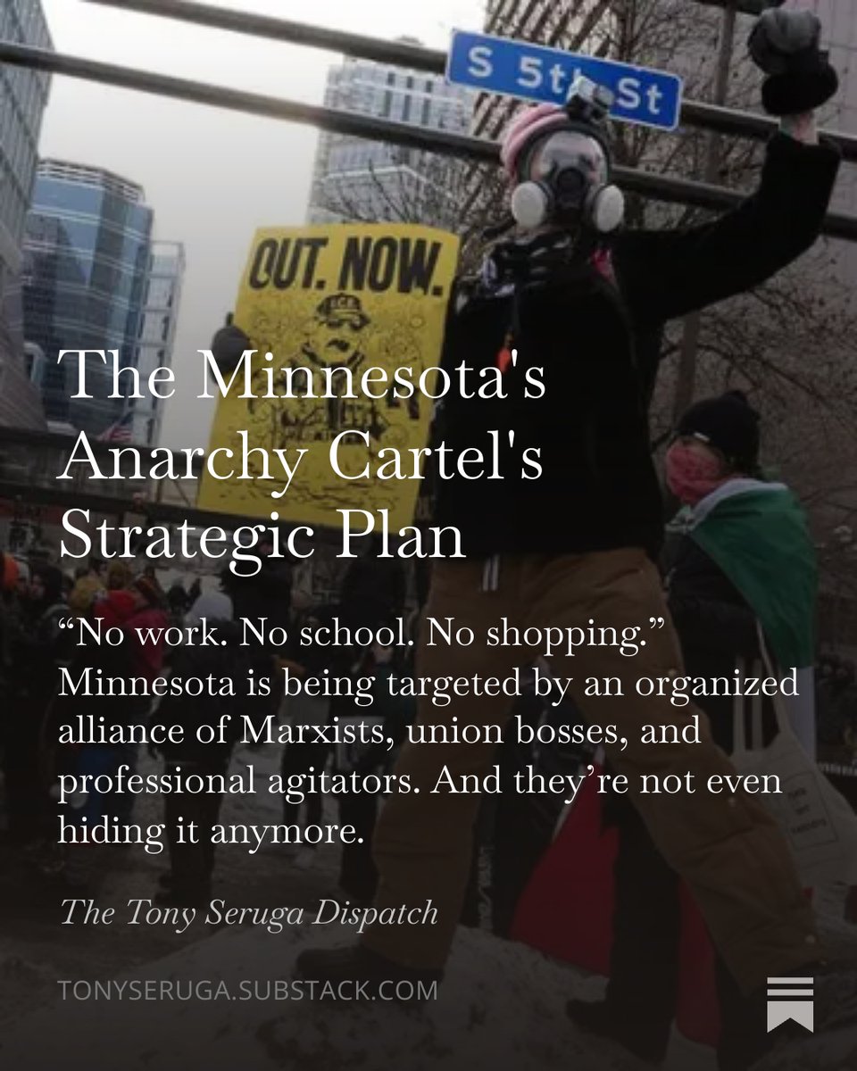 TonySeruga's tweet image. What’s unfolding in Minnesota is something more covert and far more coordinated than the media wants to admit.

What’s happening isn’t organic outrage.

It’s an ideological shutdown… planned, branded, funded, and executed by a coalition that openly despises the United States,…