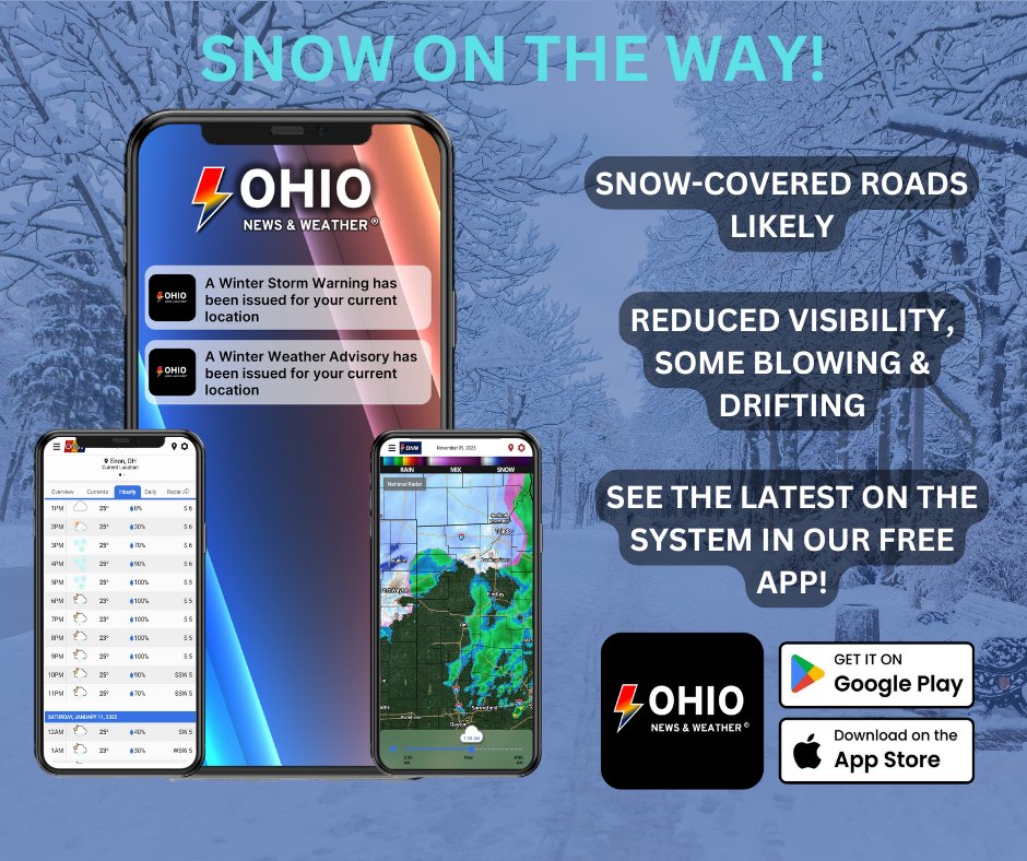 Please help us out, Ohio! We want you to track the storm with us! Download our free mobile app right now to stay ahead of the weather. Also, you get instant alerts and you can check the snow emergencies in our mobile app exclusively! - 8:30 AM 1/24/26