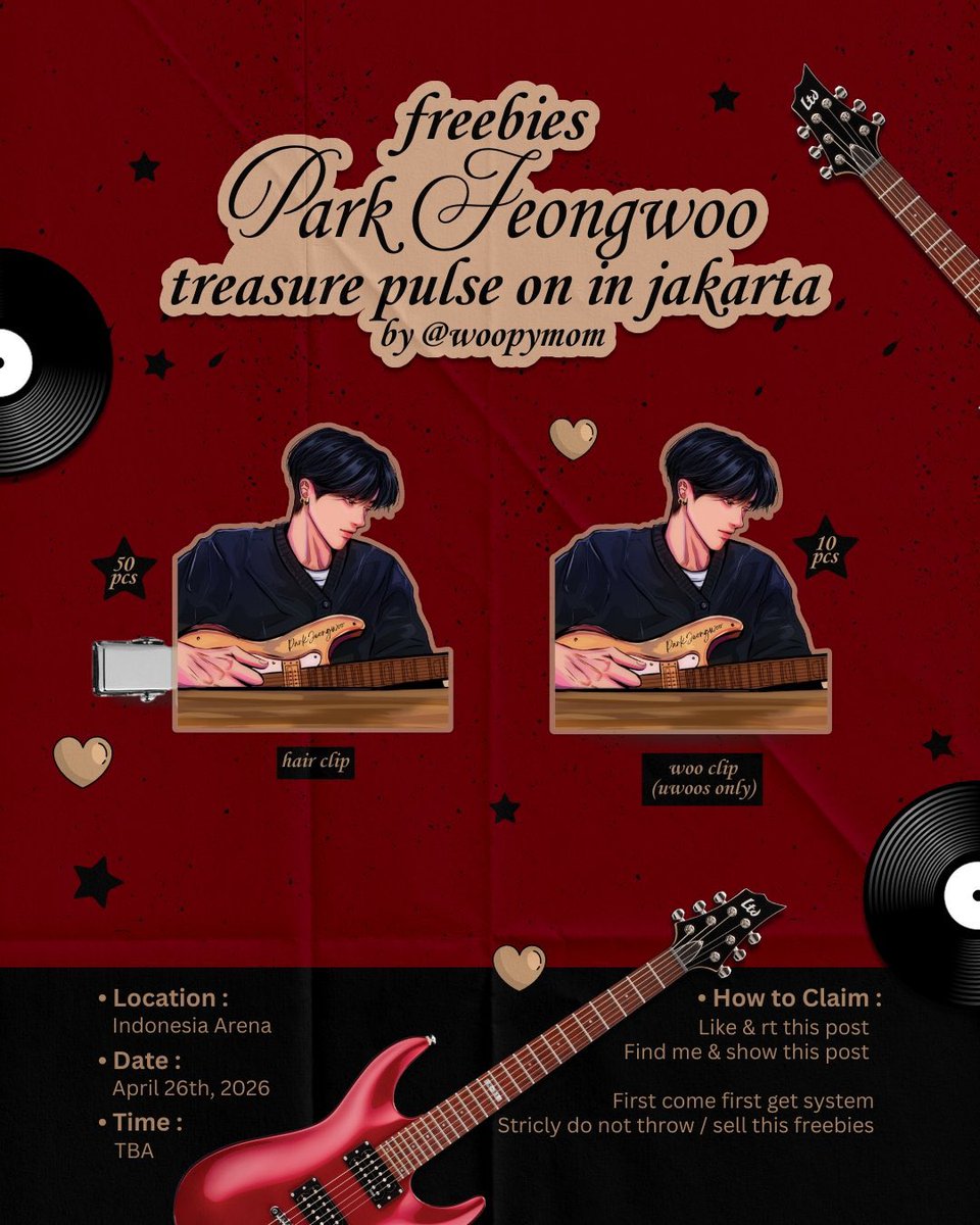 Woopymom's tweet image. ♡ freebies ♡ 
Pulse on in jakarta 
By @Woopymom 

🗓 26 april 2026 
📍 Indonesia arena 

☆ help rt &amp;amp; like this post 
☆ limited qty 

#PULSE_ON_IN_JAKARTA #TREASURE_PULSE_ON_IN_JAKARTA #TREASUREinJKT
#트레저 #PULSE_ON #TREASUREinJKT