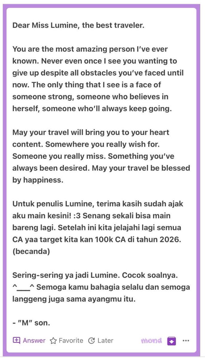 HeadWriothesley's tweet photo. Masih seputar titip salam ya.

Ada salam lagi untuk Lumine dari “M”, penulis Kaveh yang menang HD, dari sahabat Lynette yang jauh di luar sana, dan terakhir untuk Hu Tao dari tau lah siapa. #YTTA https://t.co/CY14sCHlUJ