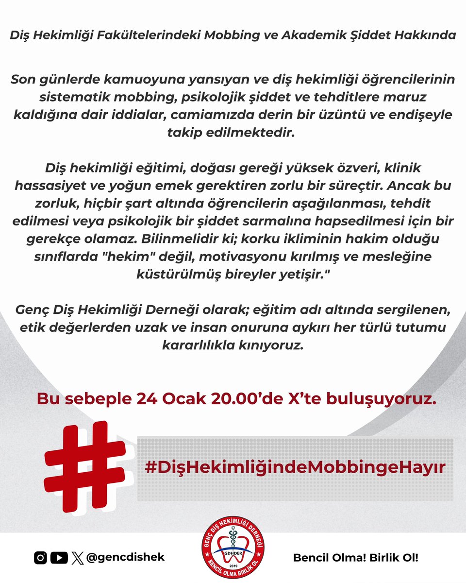 AKŞAM 20.00!

#DişHekimliğindeMobbingeHayır