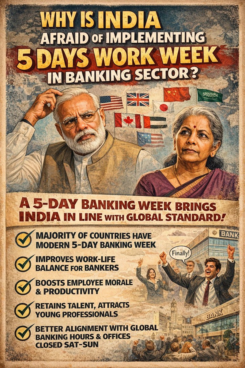 Approve 5-day week TODAY—RBI staff weekends off since years, extend to all! Unions strike Jan 27 

#Approve5DayBankingNow