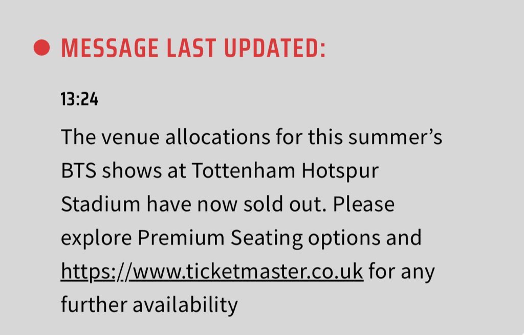 btstatsreminder's tweet image. Acording to Tottenham Hotspur Stadium both dates for #BTS_WORLDTOUR ARIRANG in London have SOLD OUT in 24 minutes! 🇬🇧

Around 700k people waiting to get tickets (via Tottenham website + Ticketmaster).