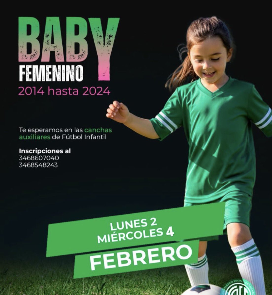 Si alguna vez te dieron ganas de jugar, este es el momento 💪🏻
Arranca el Baby Fútbol Femenino 2026 💚
Vení a probar, divertirte y descubrir si esta disciplina es para vos ⚽️

¡No hace falta experiencia, solo ganas!

¡Te esperamos! 💪🏻

#BabyFemeninoCASC