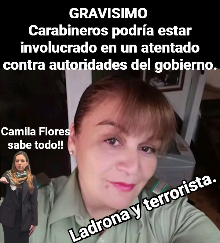 A ver, a ver. Paren todo!
Esto es muy serio. 
"La mami" tenía en su poder la misma arma con q atacaron a Izkia Siches en 2022😱.
Lo único q falta es comprobar q parte de Carabineros quiso sabotear al Gob del pueblo.
Pero q onda?
Ahora entiendo pq la <a href="/Cami_FloresO/">Camila Flores Oporto 🇨🇱</a> los apaña tanto.