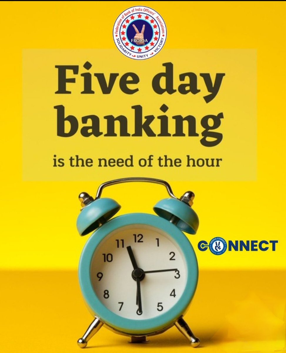 "Five-day banking is a right, not a privilege. Implement five-day banking immediately. Respect the work–life balance of bank employees. End discrimination against the banking workforce."

#Approve5DayBankingNow 
<a href="/PMOIndia/">PMO India</a> <a href="/DFS_India/">DFS</a> <a href="/narendramodi/">Narendra Modi</a> <a href="/nsitharaman/">Nirmala Sitharaman</a> <a href="/aiboc_in/">All India Bank Officers' Confederation (AIBOC)</a>