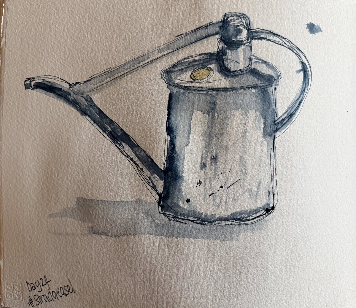 staithesartist's tweet photo. Day24 #stradaeasel #stradaeaselchallenge2026 watering can #watercolour #penandinkdrawing https://t.co/pYuxoINlsD