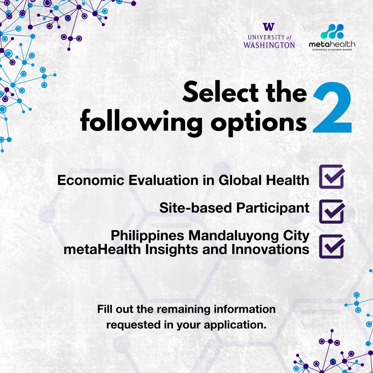 metaHealthPH's tweet photo. CALL FOR PARTICIPANTS 🚨

Register for the Economic Evaluation in Global Health Course with metaHealth, in partnership with the University of Washington.
📅 Registration closes 20 Feb 2026.
Questions? Message us or email christelle.alconera@metahealth.net.

#EconomicEvalCourse https://t.co/fyrHRHgWBo