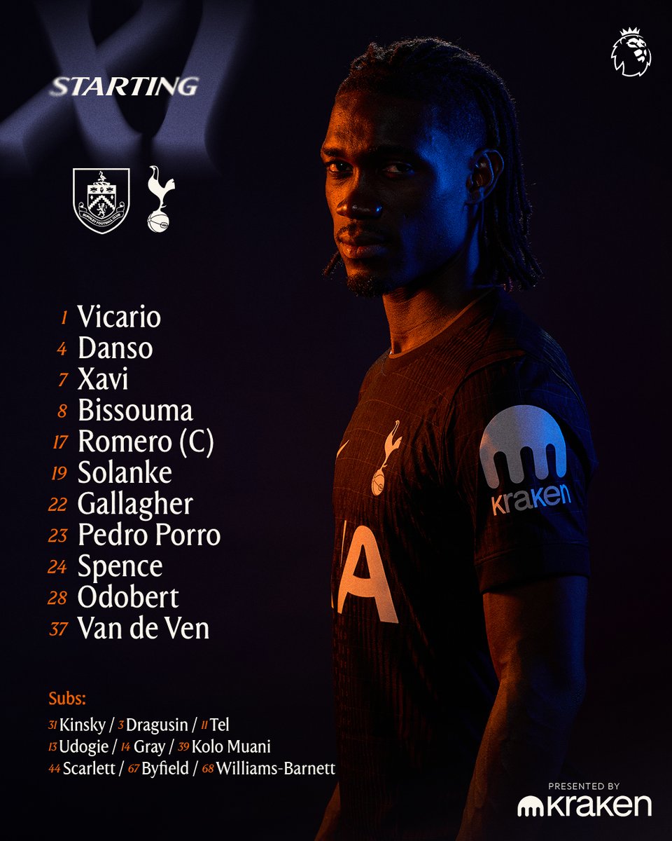 SpursOfficial's tweet image. Your Spurs side at Turf Moor! 👊

🔢 @krakenfx