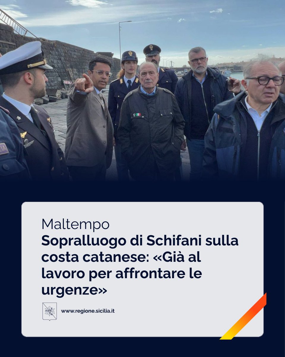 Regione_Sicilia's tweet photo. 🌊 «Come presidente della Regione e come padre di famiglia dedicherò larga parte della mia giornata a lavorare per affrontare l’emergenza ed eliminare le situazioni di pericolo». Lo ha detto @RenatoSchifani, al lungomare di #Catania.

Leggi 🔗 https://t.co/TLR6mDYNfM

#Sicilia https://t.co/0rEsSeqBkq