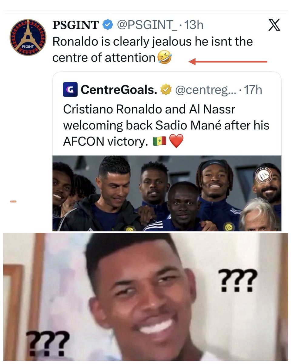 • Ronaldo stays away from Jota's funeral to avoid attention:
- “he doesn’t care about his teammates what an arrogant pr*ck 🤬”

• Ronaldo celebrates with Sadio Mane:
- “Ronaldo is clearly jealous he isn’t the centre of attraction 🤡”

What exactly do you messi dogs want? 🤦🏾‍♂️