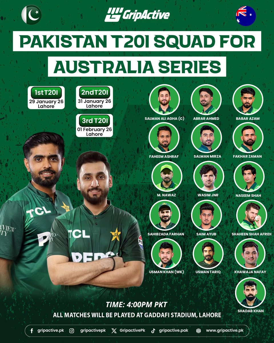 GripactivePk's tweet photo. Pakistan T20I Squad for the Australia Series The king is back! Babar Azam leads Pakistan’s charge. Khawaja Nafay gets his debut call while Babar Azam and Shaheen Shah make their comeback. #GripActive #MateWeAreReady  | #PAKvAUS  | #Pakistan #SLvENG #BangladeshCricket #T20WorldCup https://t.co/QFcm8ZIokY