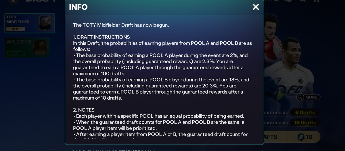 fcmadvisor's tweet image. Those yet to receive a 116+ Icon in TOTY draft hope this finds you helpful. The Info mentions TOTY Midfielder draft, similarly will have defender draft &amp;amp; hopefully Icon draft. So, count from Pool A will possibly extend to TOTY Icon draft which differs from UTOTY draft.🤞🏻#FCMobile