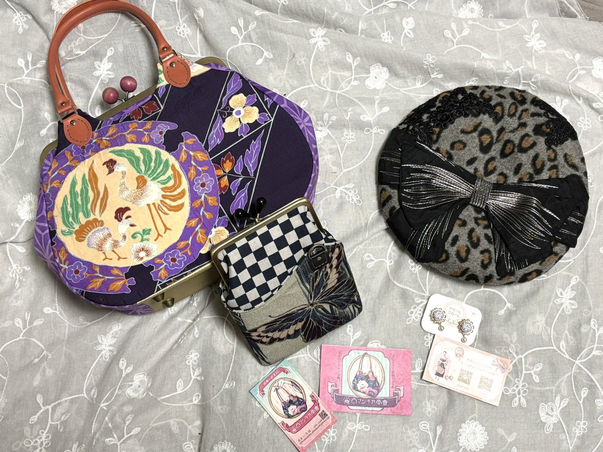 K*】様 [素材用] 幻想的でロマンティック♥大きな薔薇と桜のアンティーク着物❤ きものみーちゅー2 お迎え品 ＠romantica_168 がま口バッグと