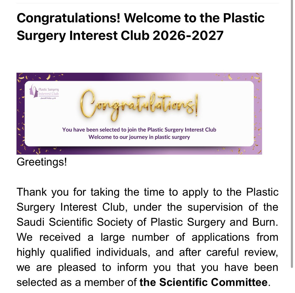 Grateful to be accepted into the Plastic Surgery Interest Club 🤍 
Excited for the journey ahead