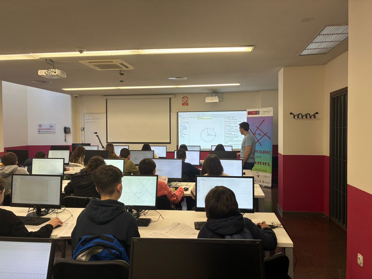 EstalmatMurcia's tweet photo. Geometría dinámica con GeoGebra 📐💻

En esta sesión de EsTalMat, el alumnado ha trabajado con GeoGebra, explorando conceptos matemáticos de forma interactiva y visual.✨🧠
@FundacionSeneca 
-
-
-
-
-
#EsTalMat #GeoGebra #Matemáticas #GeometríaDinámica #TalentoMatemático https://t.co/w6fOtkHILt