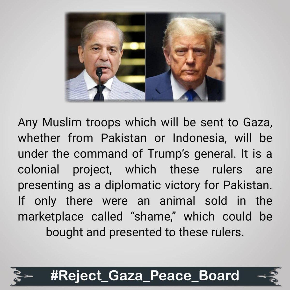Tabshirkhan1's tweet photo. #Reject_Gaza_Peace_Board

We Reject Gaza Peace Board, shame on Pakistani Rulers. https://t.co/UBNZgTAxi8