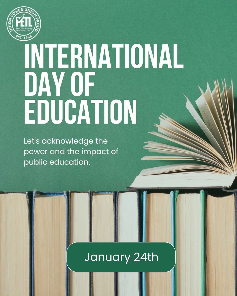 On the Int'l Day of Education, we honor public education's role in upholding human rights and expanding opportunities. When well-resourced and defended, it is a powerful tool for equity, inclusion, and social justice. Public education must be protected. #ETFO #onlab #onted