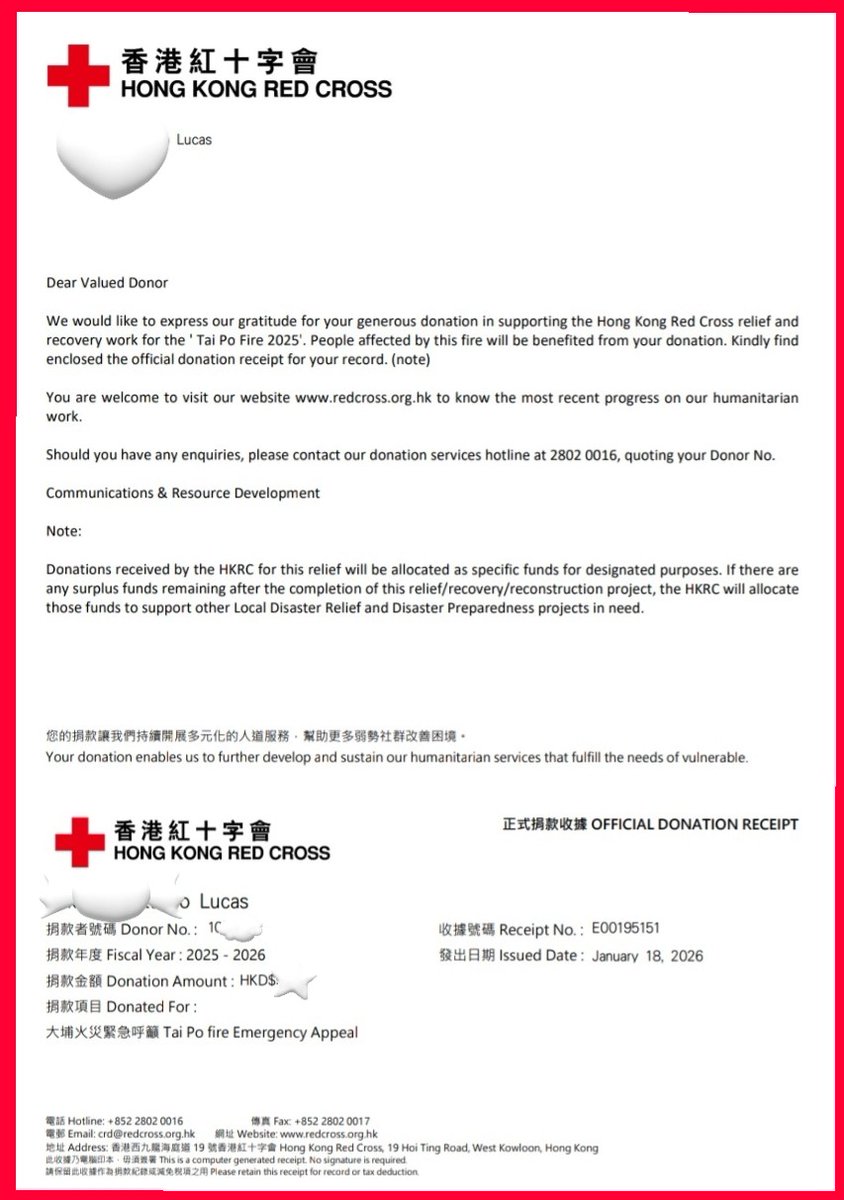 homesweeth0mee's tweet image. 🍀IN SUPPORT OF LUCAS' 27th BIRTHDAY🦁

I donated in his name to Hong Kong Red Cross for Tai Po Fire 2025.I hope to be of some assistance to those in need in his beloved hometown.

🍀HAPPY LUCAS DAY🍀
#ActorLUCASis27
#우리태양_루카스_생일축하해
#黄旭熙0125生日快乐