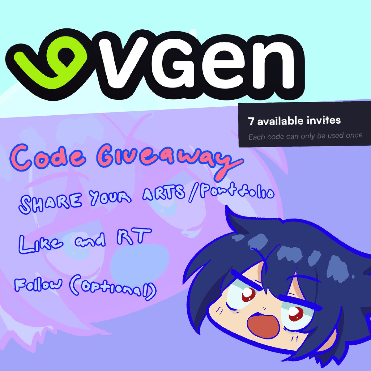 MonoJu2's tweet image. VGen Code Giveaway !!! &amp;gt;:DDD
 My codes are piling up

7 Codes Available
💙Like &amp;amp; Repost
💙Share atleast 3 of your artworks
💙Follow (Optional)

Will be screening each artists
NO BOTS OR AI 

Open until all codes given 
#vgencodegiveaway #vgencode #artist #VGenArtist