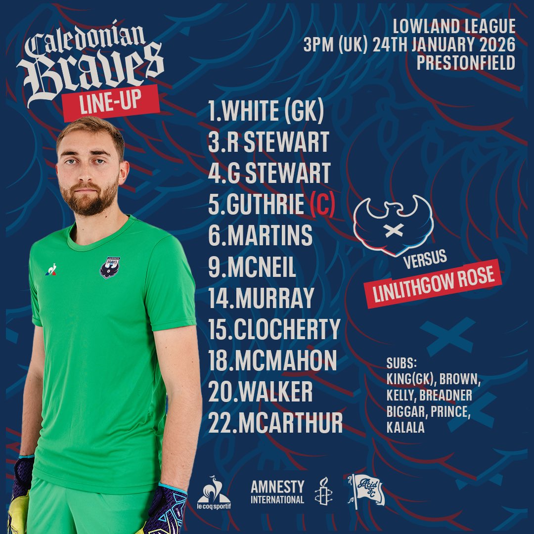 🗞️ Your Braves team to face <a href="/LinlithgowRose/">Linlithgow Rose F.C.</a> 👊

📺 Watch LIVE on Braves Facebook (Excluding UK)
🔴 fb.me/e/7DdV2fXGT

#CaledonianBraves #MatchDay